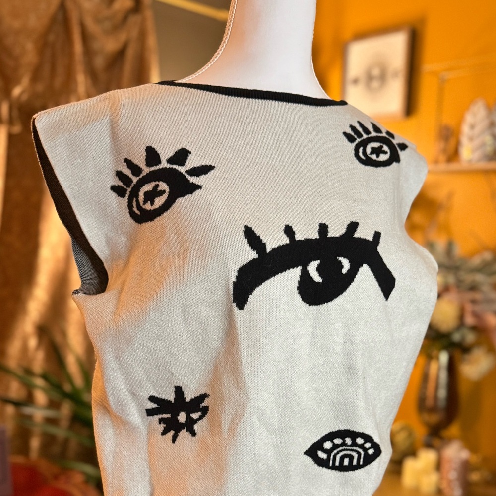 Voguish Eye Pattern Sleeveless Top and Pants Set sz L - Picture 2 of 5
